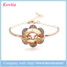 Italina new design zinc alloy crystal bracelet sunflower gold plated jewelry thin chain link bracelets